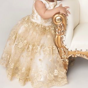 Gold Lace Flower Girl Dress